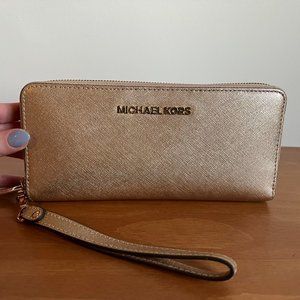 Michael Kors Gold Large Saffiano Leather Continental Wallet